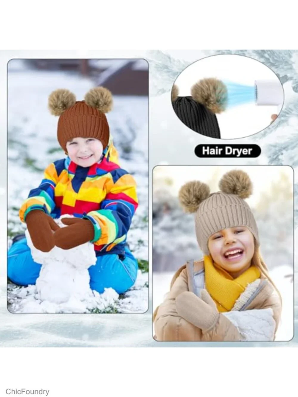 Toddler Hat and Glove Set, 3 Pcs Winter Knitted Beanie Mittens with Bow for